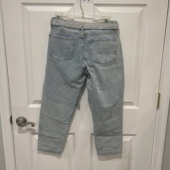 Kancan tapered light wash denim jeans with sparkle belt NWT - Picture 9 of 12
